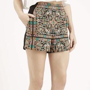 TOPSHOP Black Embroidered High Rise Shorts XS 26”